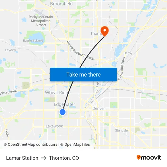 Lamar Station to Thornton, CO map
