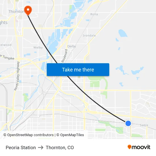 Peoria Station to Thornton, CO map