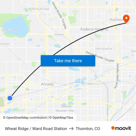Wheat Ridge / Ward Road Station to Thornton, CO map