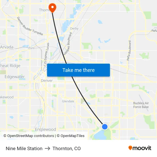 Nine Mile Station to Thornton, CO map