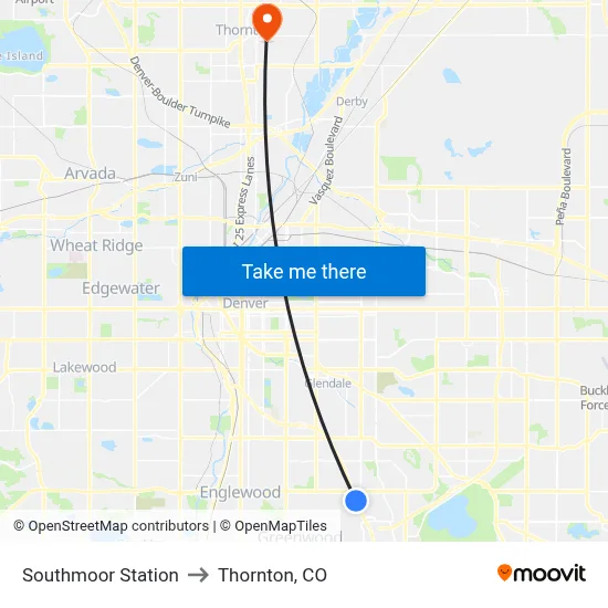 Southmoor Station to Thornton, CO map