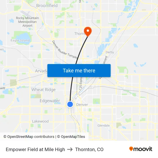 Empower Field at Mile High to Thornton, CO map
