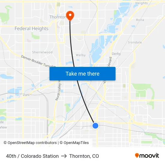 40th / Colorado Station to Thornton, CO map