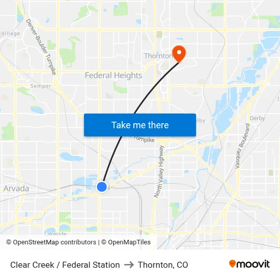 Clear Creek / Federal Station to Thornton, CO map