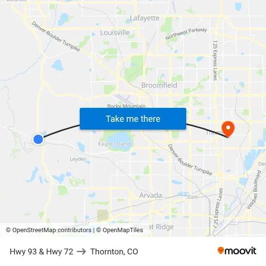 Hwy 93 & Hwy 72 to Thornton, CO map