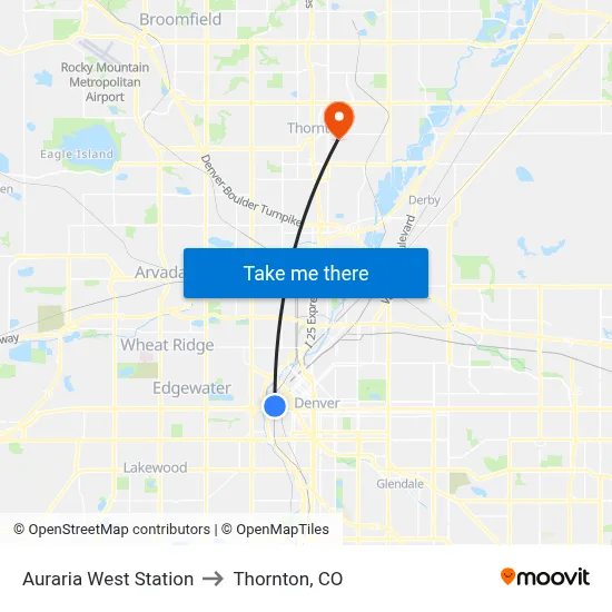 Auraria West Station to Thornton, CO map
