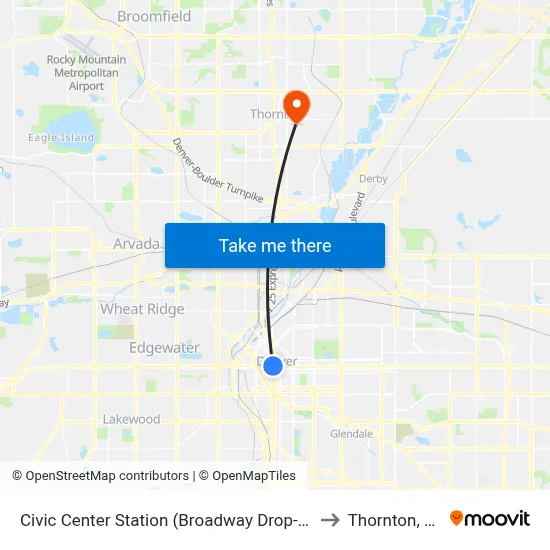 Civic Center Station (Broadway Drop-Off) to Thornton, CO map