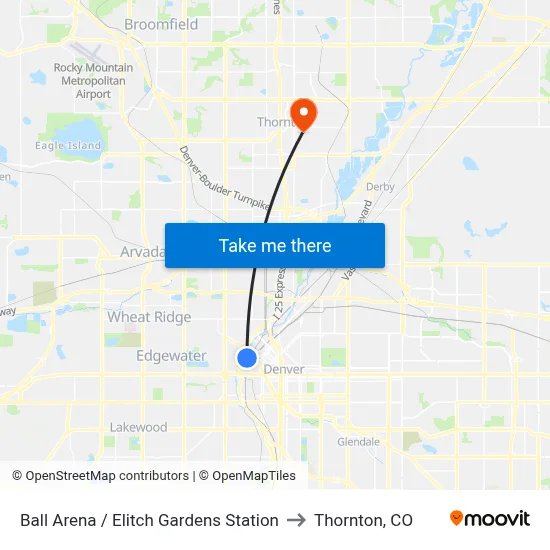 Ball Arena / Elitch Gardens Station to Thornton, CO map