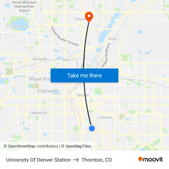 University Of Denver Station to Thornton, CO map