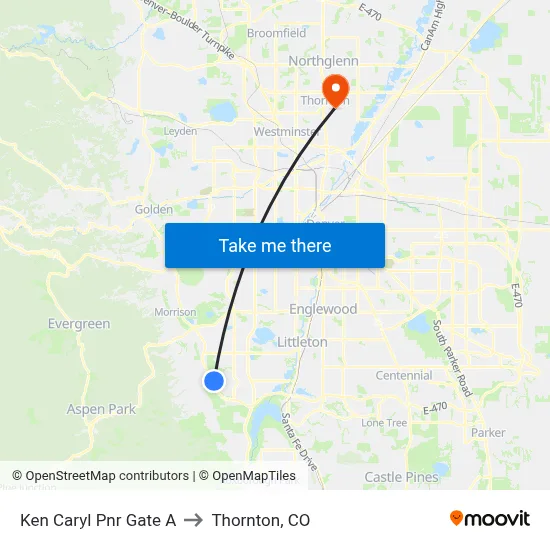 Ken Caryl Pnr Gate A to Thornton, CO map