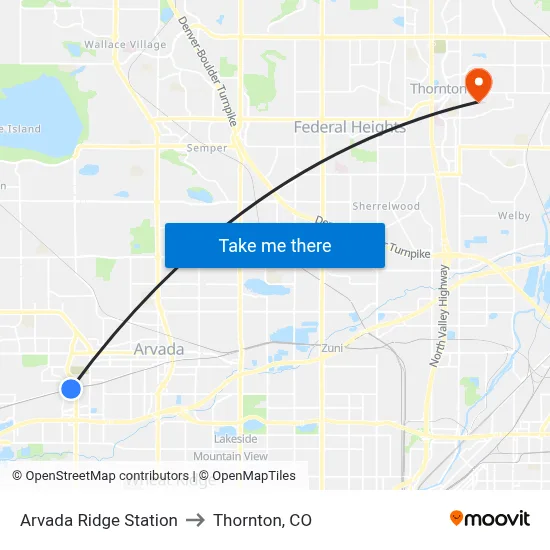 Arvada Ridge Station to Thornton, CO map