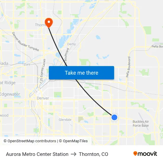 Aurora Metro Center Station to Thornton, CO map