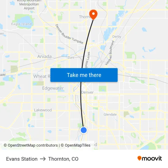 Evans Station to Thornton, CO map