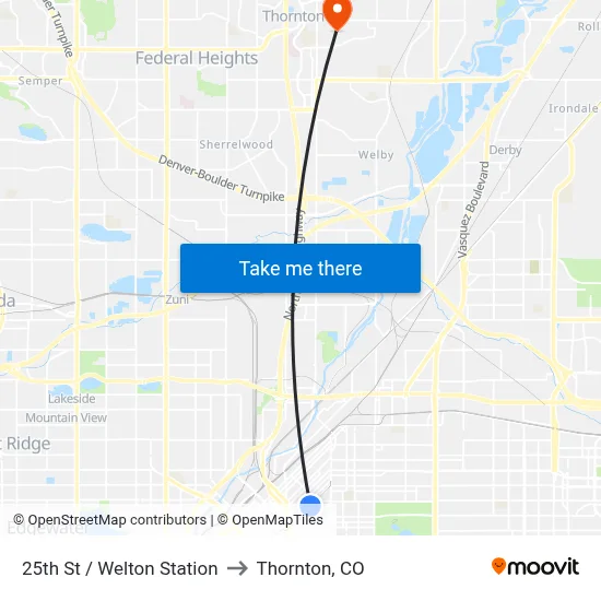 25th St / Welton Station to Thornton, CO map