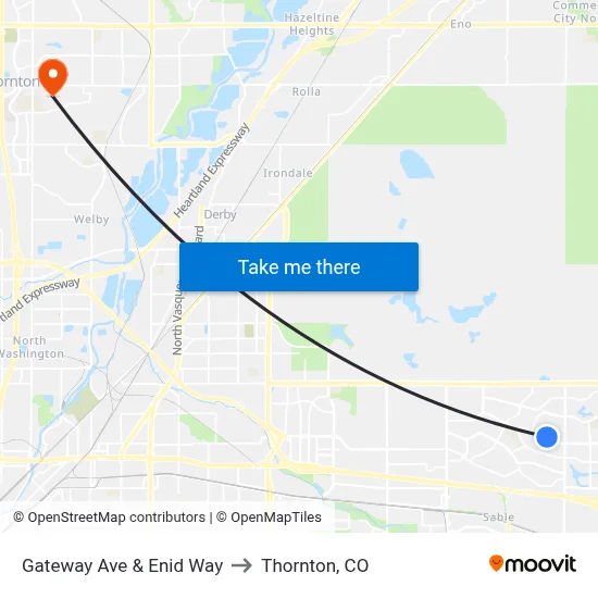 Gateway Ave & Enid Way to Thornton, CO map