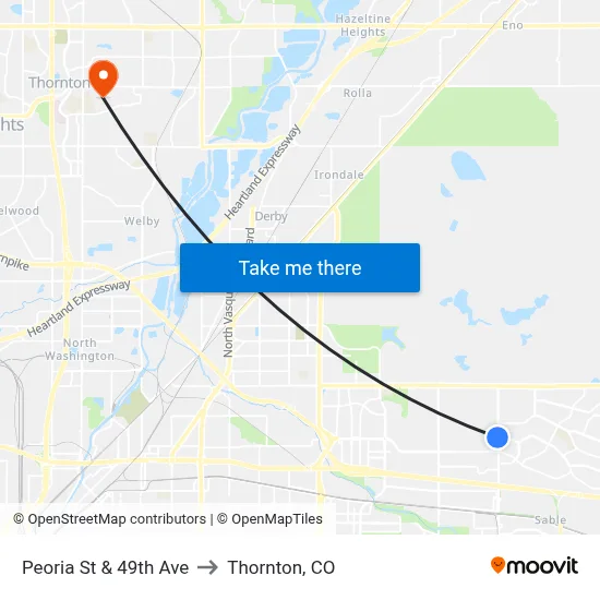 Peoria St & 49th Ave to Thornton, CO map