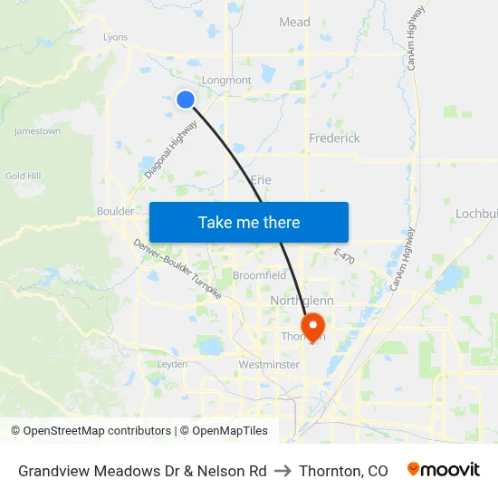 Grandview Meadows Dr & Nelson Rd to Thornton, CO map