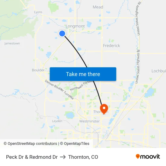 Peck Dr & Redmond Dr to Thornton, CO map