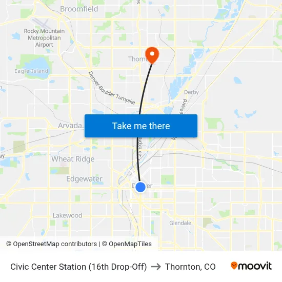 Civic Center Station (16th Drop-Off) to Thornton, CO map
