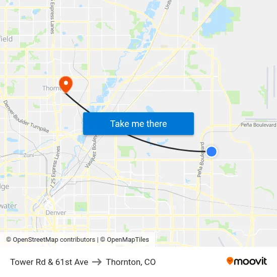 Tower Rd & 61st Ave to Thornton, CO map