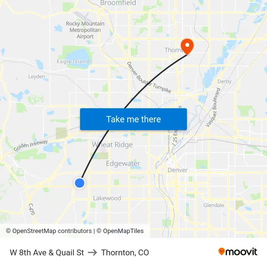 W 8th Ave & Quail St to Thornton, CO map