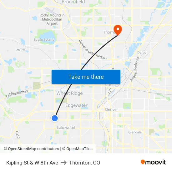 Kipling St & W 8th Ave to Thornton, CO map