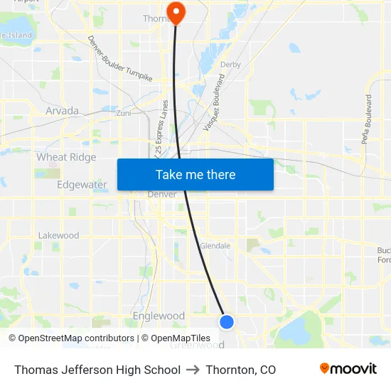 Thomas Jefferson High School to Thornton, CO map
