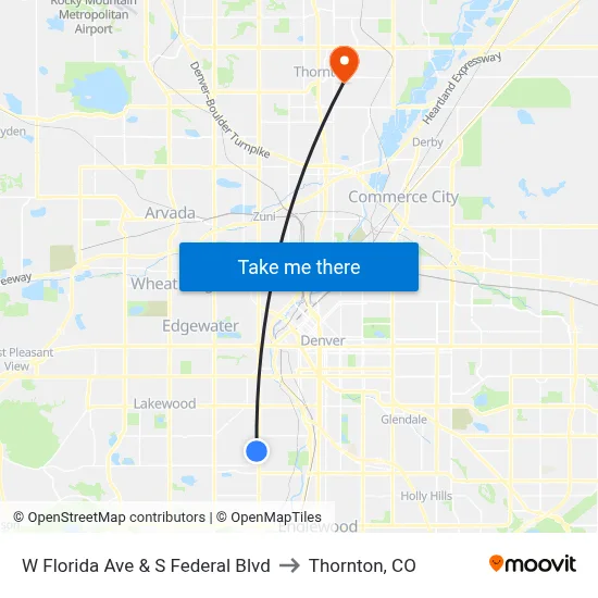 W Florida Ave & S Federal Blvd to Thornton, CO map
