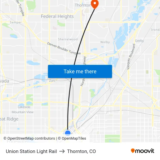Union Station Light Rail to Thornton, CO map