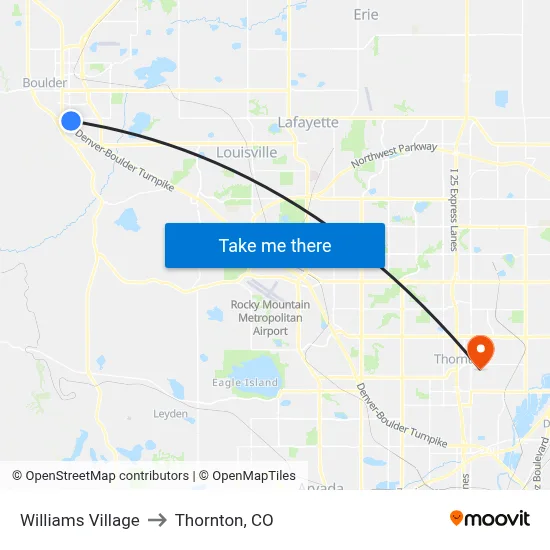 Williams Village to Thornton, CO map