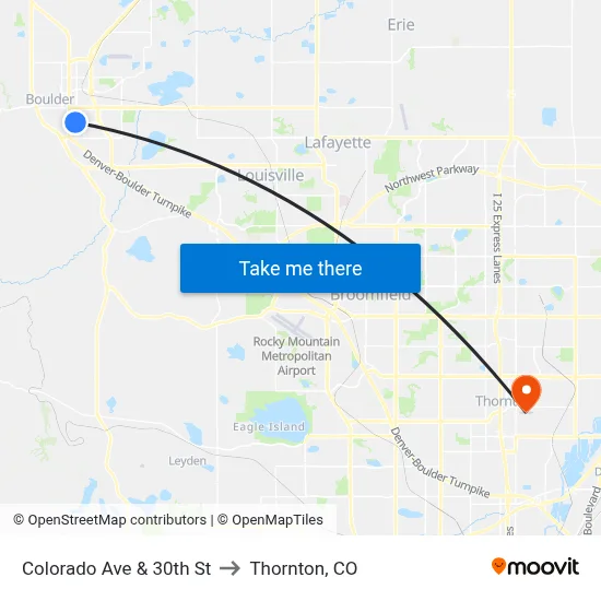 Colorado Ave & 30th St to Thornton, CO map
