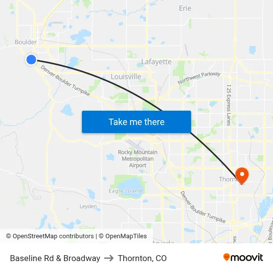 Baseline Rd & Broadway to Thornton, CO map