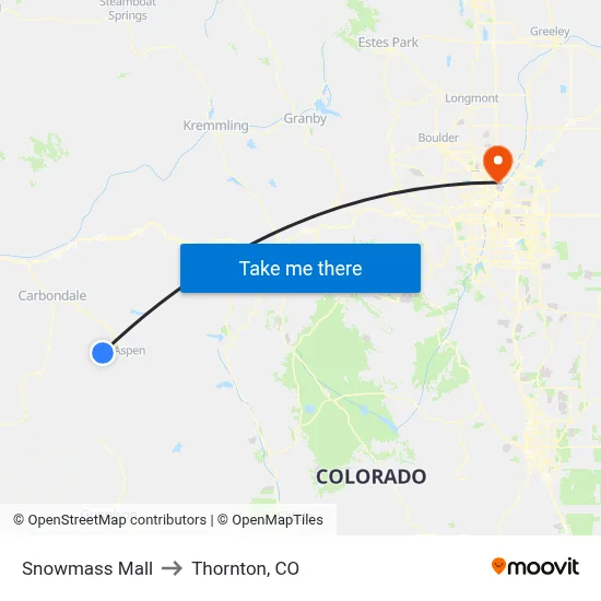 Snowmass Mall to Thornton, CO map