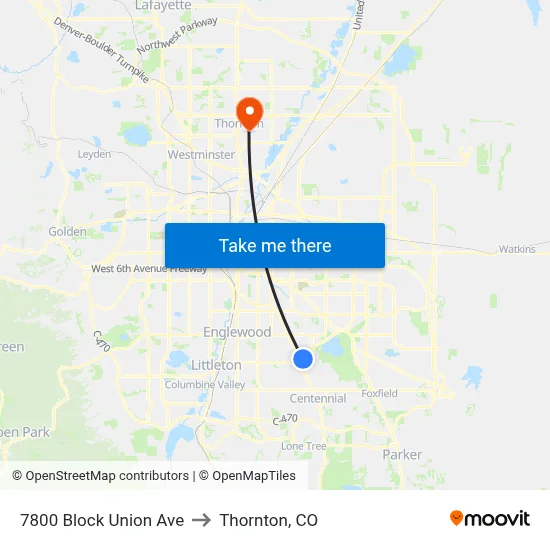 7800 Block Union Ave to Thornton, CO map