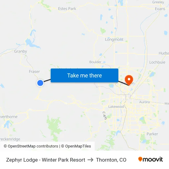 Zephyr Lodge - Winter Park Resort to Thornton, CO map
