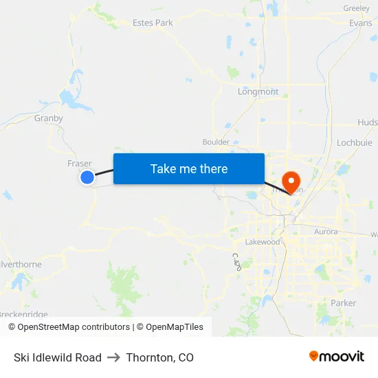 Ski Idlewild Road to Thornton, CO map