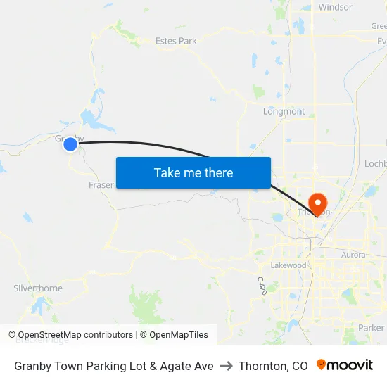 Granby Town Parking Lot & Agate Ave to Thornton, CO map