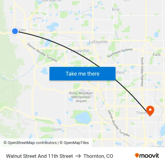 Walnut Street And 11th Street to Thornton, CO map