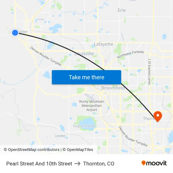 Pearl Street And 10th Street to Thornton, CO map