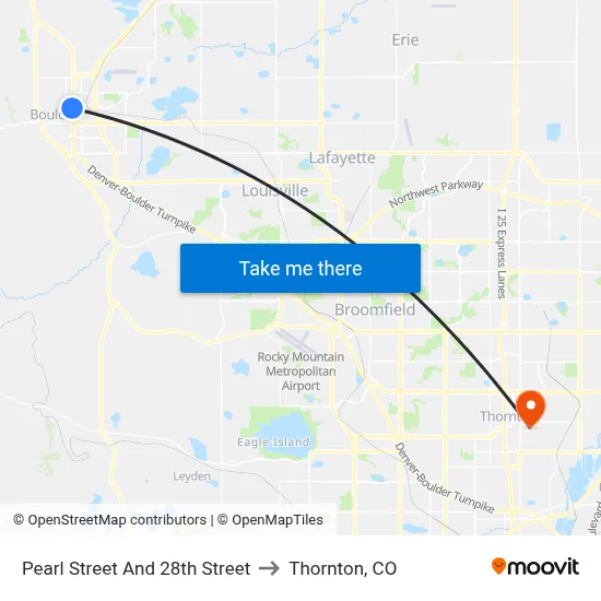 Pearl Street And 28th Street to Thornton, CO map