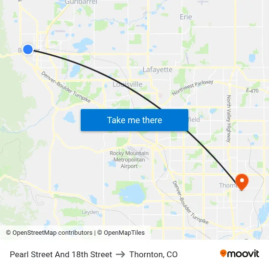 Pearl Street And 18th Street to Thornton, CO map
