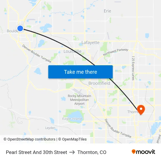 Pearl Street And 30th Street to Thornton, CO map
