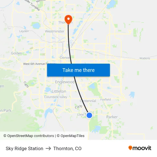Sky Ridge Station to Thornton, CO map
