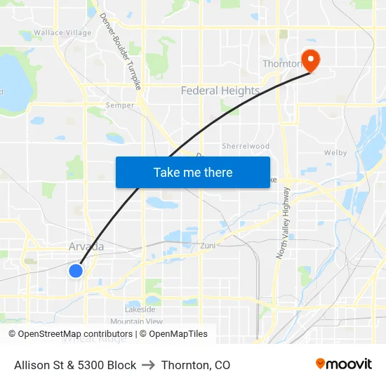 Allison St & 5300 Block to Thornton, CO map