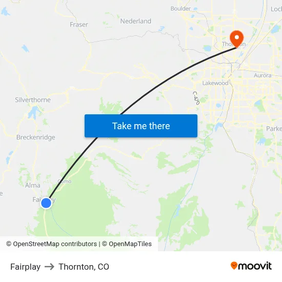 Fairplay to Thornton, CO map