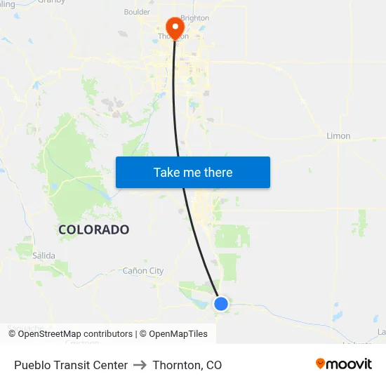 Pueblo Transit Center to Thornton, CO map