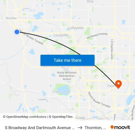 S Broadway And Dartmouth Avenue Nb to Thornton, CO map