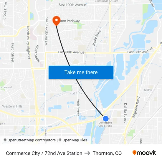 Commerce City / 72nd Ave Station to Thornton, CO map