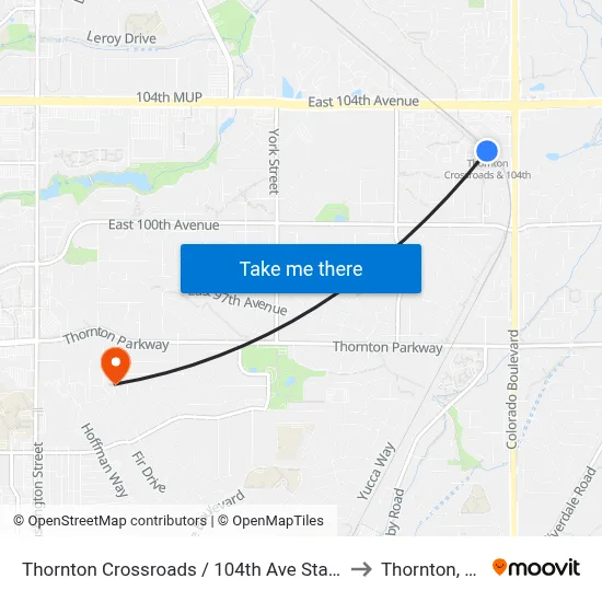 Thornton Crossroads / 104th Ave Station to Thornton, CO map