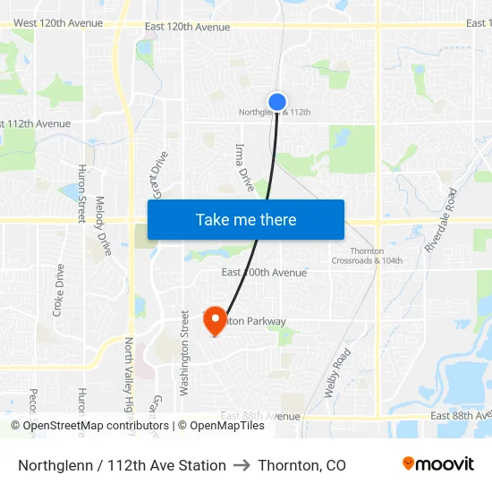 Northglenn / 112th Ave Station to Thornton, CO map